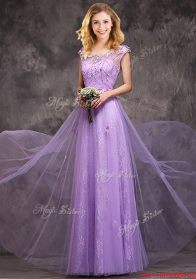 New Arrivals Beaded and Applique Long Bridesmaid Dress in Lavender