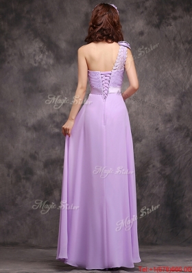 Pretty One Shoulder Lavender Bridesmaid Dress with Applique Decorated Waist