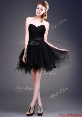 2016 Best Selling Black Short Dama Dresses  with Ruffles and Belt