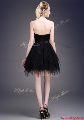 2016 Best Selling Black Short Dama Dresses  with Ruffles and Belt