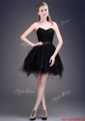 2016 Best Selling Black Short Dama Dresses  with Ruffles and Belt