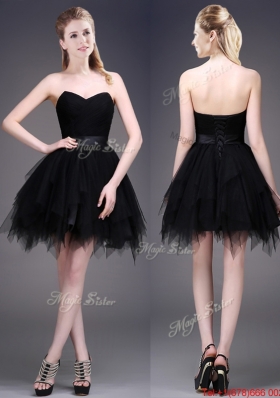2016 Best Selling Black Short Dama Dresses  with Ruffles and Belt