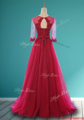 2016 Cheap Scoop Appliques and Belt Dama Dresses in Wine Red