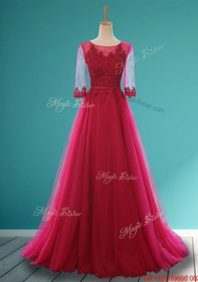 2016 Cheap Scoop Appliques and Belt Dama Dresses in Wine Red