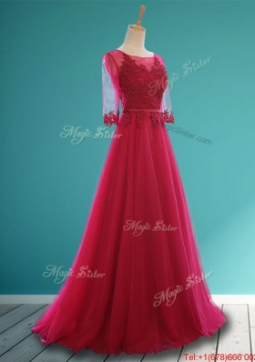 2016 Cheap Scoop Appliques and Belt Dama Dresses in Wine Red