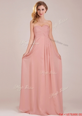 2016 Fashionable Empire Chiffon Ruched Long Dama Dresses in Peach