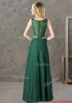 2016 Luxurious V Neck Dark Green Dama Dresses with Appliques and Beading