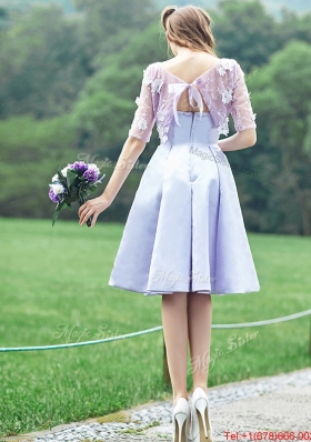 2016 New Style Bateau Half Sleeves Lavender Dama Dresses  with Appliques