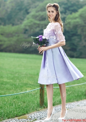 2016 New Style Bateau Half Sleeves Lavender Dama Dresses  with Appliques