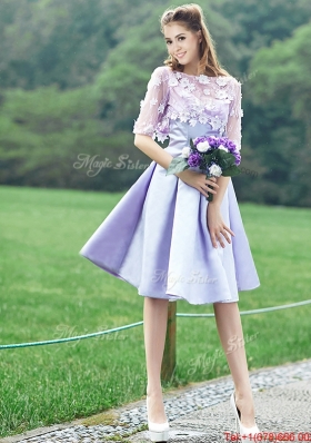 2016 New Style Bateau Half Sleeves Lavender Dama Dresses  with Appliques