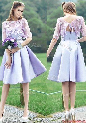 2016 New Style Bateau Half Sleeves Lavender Dama Dresses  with Appliques