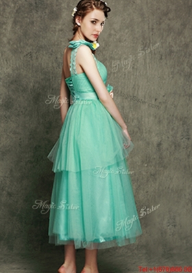 2016 See Through One Shoulder Prom Dresses with Bowknot and Hand Made Flowers