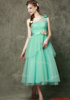 2016 See Through One Shoulder Prom Dresses with Bowknot and Hand Made Flowers