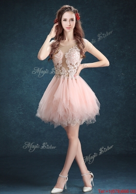 2016 See Through Scoop Baby Pink Dama Dresses  with Appliques and Ruffles