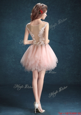 2016 See Through Scoop Baby Pink Dama Dresses  with Appliques and Ruffles