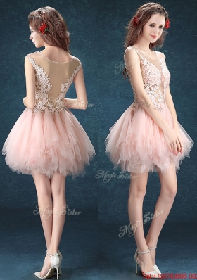 2016 See Through Scoop Baby Pink Dama Dresses  with Appliques and Ruffles