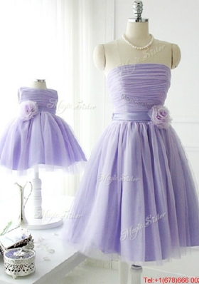 2016 Simple Handcrafted Flower Tulle Lavender  Dama Dresses with Strapless