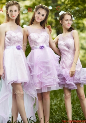 Comfortable One Shoulder High Low Prom Dresses  with Sashes and Lace