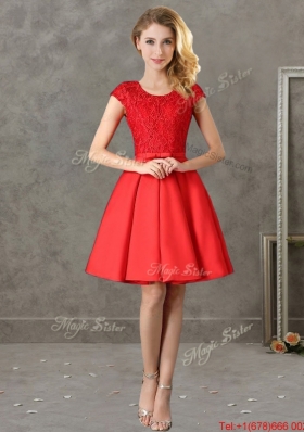 Popular Scoop Cap Sleeves Dama Dresses  with Bowknot and Lace