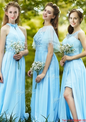 2016 Elegant See Through Scoop Appliques Prom Dresses in Light Blue