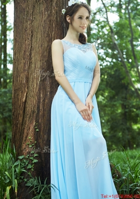 2016 Elegant See Through Scoop Appliques Prom Dresses in Light Blue