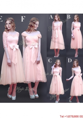 2016 Fashionable See Through Scoop Half Sleeves Prom Dresses with Bowknot