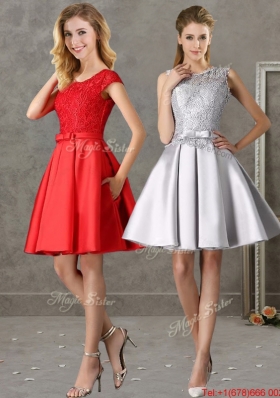 2016 Gorgeous Scoop Cap Sleeves Red Prom Dresses  with Lace and Bowknot