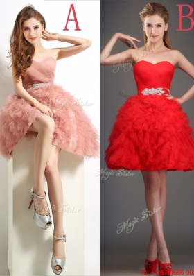 2016 Perfect Really Puffy Red Prom Dresses  with Beading and Ruffles