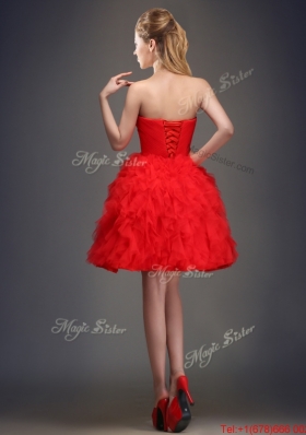 2016 Perfect Really Puffy Red Prom Dresses  with Beading and Ruffles