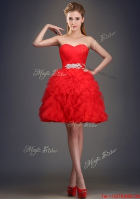 2016 Perfect Really Puffy Red Prom Dresses  with Beading and Ruffles