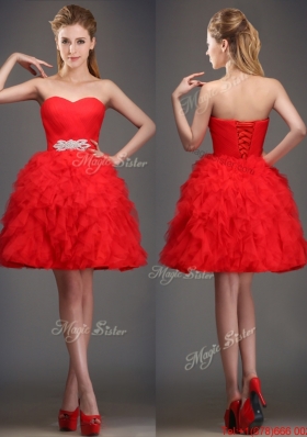 2016 Perfect Really Puffy Red Prom Dresses  with Beading and Ruffles