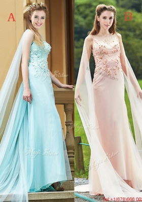 2016 Unique Bateau Watteau Train Light Pink Prom Dresses with Applique