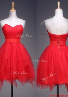 2016 Wonderful Ruffled and Belted Short  Prom Dresses  in Red