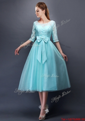 2016 Wonderful See Through Scoop Half Sleeves Bulk Sale Dama Dresses  with Bowknot