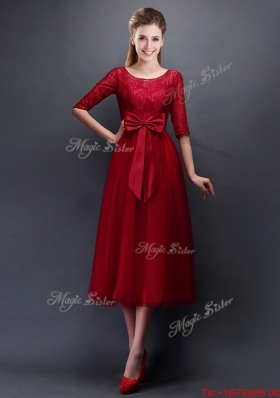 2016 Wonderful See Through Scoop Half Sleeves Bulk Sale Dama Dresses  with Bowknot