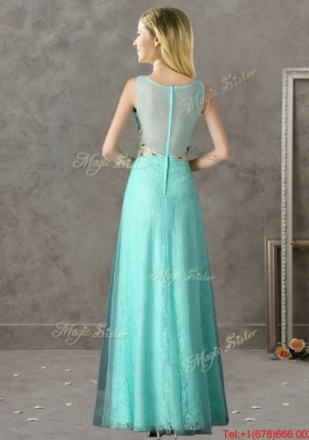 Discount Beaded and Applique V Neck Prom Dresses in Apple Green