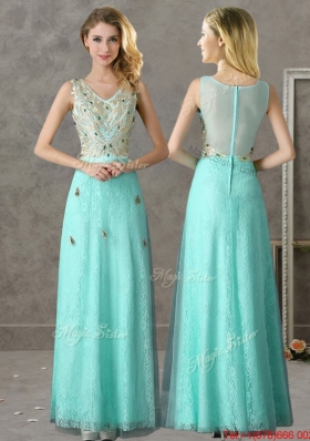 Discount Beaded and Applique V Neck Prom Dresses in Apple Green