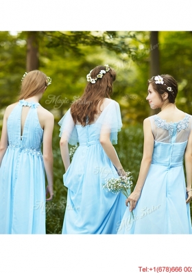 Modest Light Blue Empire Long  Dama Dresses  with Appliques