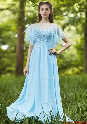 Modest Light Blue Empire Long  Dama Dresses  with Appliques