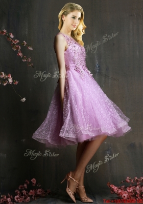 Popular See Through Beaded and Applique Prom Dresses  in Lavender