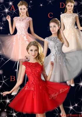 Romantic Bateau Cap Sleeves Short Prom Dresses with Lace