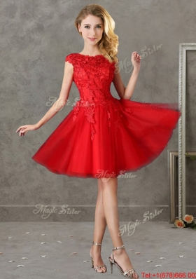 Romantic Bateau Cap Sleeves Short Prom Dresses with Lace