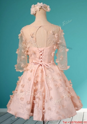 Wonderful Applique and Belted Scoop Short Prom Dresses  in Peach