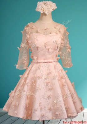 Wonderful Applique and Belted Scoop Short Prom Dresses  in Peach
