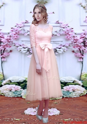 Gorgeous Off the Shoulder Cap Sleeves Bridesmaid Dress with Bowknot