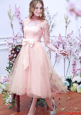 Gorgeous Off the Shoulder Cap Sleeves Bridesmaid Dress with Bowknot