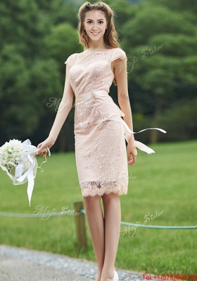 Luxurious See Through Scoop Cap Sleeves Bridesmaid Dress with Sashes