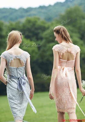 Luxurious See Through Scoop Cap Sleeves Bridesmaid Dress with Sashes