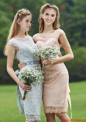 Luxurious See Through Scoop Cap Sleeves Bridesmaid Dress with Sashes