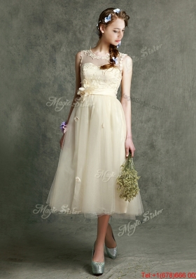 New Arrivals Tea Length Tulle Bridesmaid Dress in Champagne